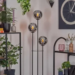 Suspension Verre Fumé-hofstein Gastor Lampadaire 30 cm Bois foncé, Noir, 3 lumières