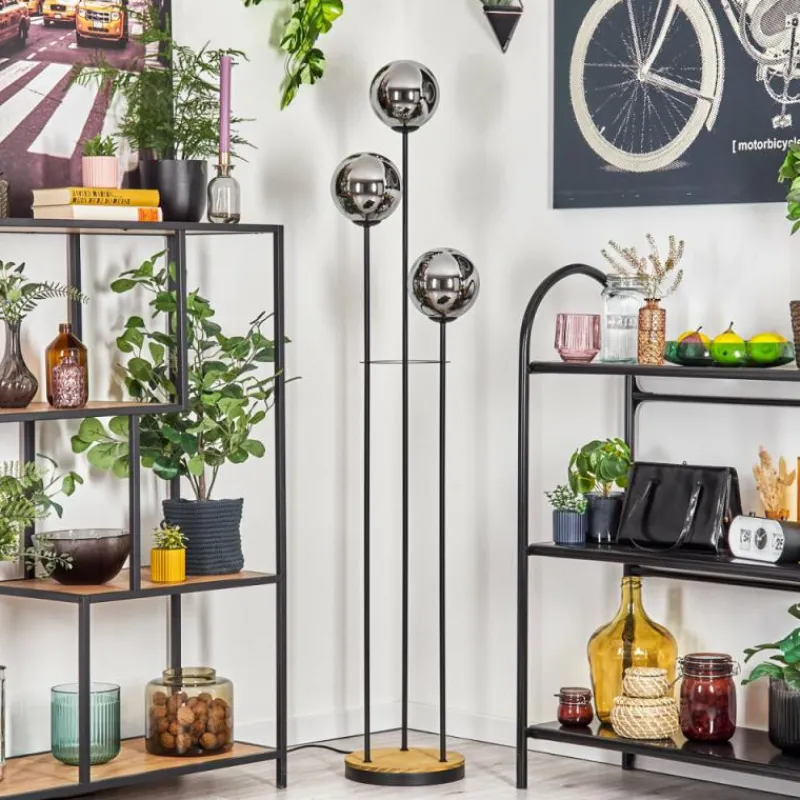 Suspension Verre Fumé-hofstein Gastor Lampadaire 30 cm Bois foncé, Noir, 3 lumières