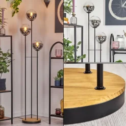 hofstein Gastor Lampadaire 30 cm Bois foncé, Noir, 3 lumières