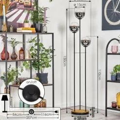 hofstein Gastor Lampadaire 30 cm Bois foncé, Noir, 3 lumières