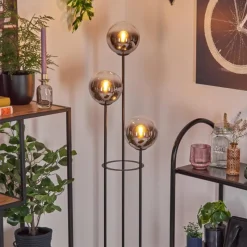 hofstein Gastor Lampadaire 30 cm Bois foncé, Noir, 3 lumières