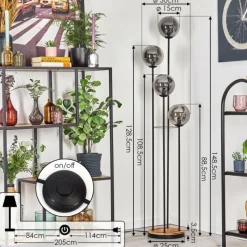 hofstein Gastor Lampadaire 30 cm Bois clair, Noir, 4 lumières