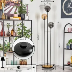 Suspension Verre Fumé-hofstein Gastor Lampadaire 30 cm Bois foncé, Noir, 3 lumières