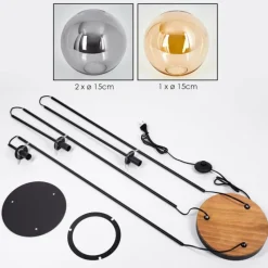 Suspension Verre Fumé-hofstein Gastor Lampadaire 30 cm Bois foncé, Noir, 3 lumières