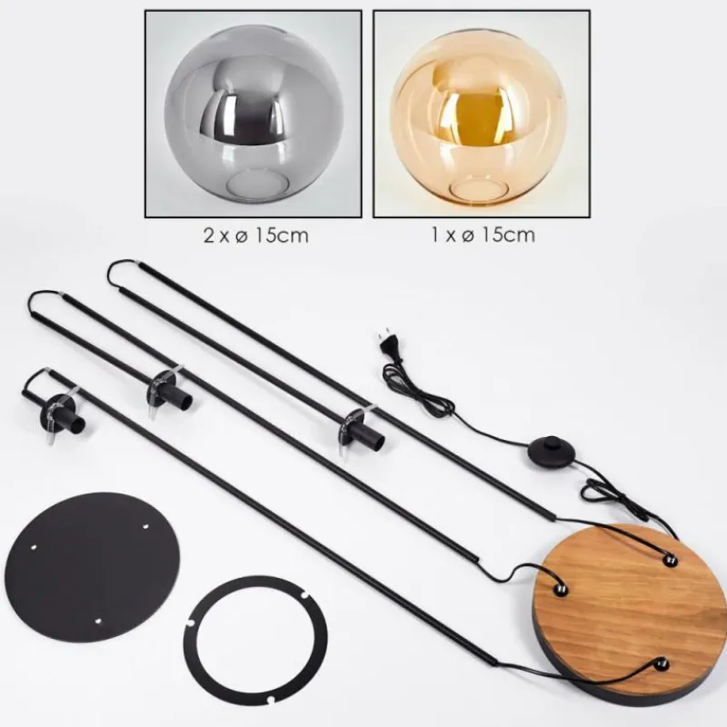 Suspension Verre Fumé-hofstein Gastor Lampadaire 30 cm Bois foncé, Noir, 3 lumières