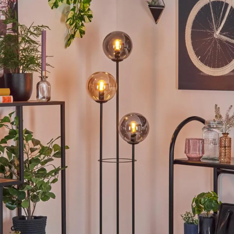 Suspension Verre Fumé-hofstein Gastor Lampadaire 30 cm Bois foncé, Noir, 3 lumières