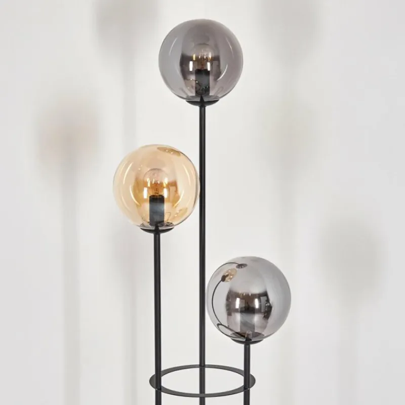 Suspension Verre Fumé-hofstein Gastor Lampadaire 30 cm Bois foncé, Noir, 3 lumières