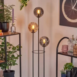 Suspension Verre Fumé-hofstein Gastor Lampadaire 30 cm Bois foncé, Noir, 3 lumières