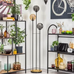 Suspension Verre Fumé-hofstein Gastor Lampadaire 30 cm Bois foncé, Noir, 3 lumières