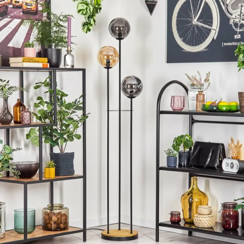 Suspension Verre Fumé-hofstein Gastor Lampadaire 30 cm Bois foncé, Noir, 3 lumières