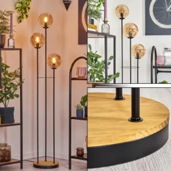 hofstein Gastor Lampadaire 30 cm Bois foncé, Noir, 3 lumières