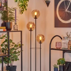 hofstein Gastor Lampadaire 30 cm Bois foncé, Noir, 3 lumières