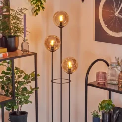 hofstein Gastor Lampadaire 30 cm Bois foncé, Noir, 3 lumières