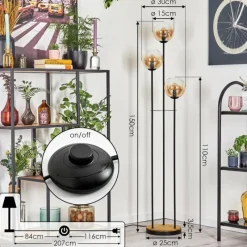 hofstein Gastor Lampadaire 30 cm Bois foncé, Noir, 3 lumières