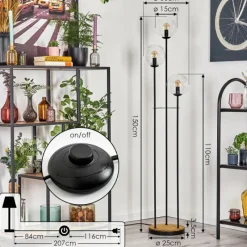 hofstein Gastor Lampadaire 30 cm Bois foncé, Noir, 3 lumières