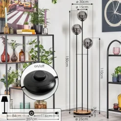 hofstein Gastor Lampadaire 25 cm Bois clair, Noir, 3 lumières