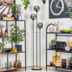 hofstein Gastor Lampadaire 25 cm Bois clair, Noir, 3 lumières