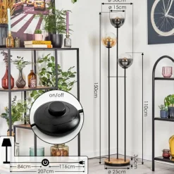 hofstein Gastor Lampadaire 25 cm Bois clair, Noir, 3 lumières