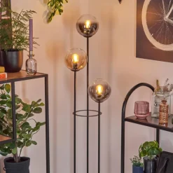 hofstein Gastor Lampadaire 25 cm Bois clair, Noir, 3 lumières