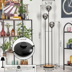 hofstein Gastor Lampadaire 25 cm Bois clair, Noir, 3 lumières