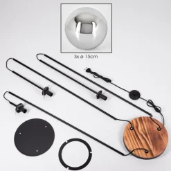 hofstein Gastor Lampadaire 25 cm Bois clair, Noir, 3 lumières