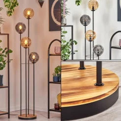 Suspension Verre Fumé-hofstein Gastor Lampadaire 30 cm Bois clair, Noir, 4 lumières