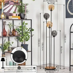 Suspension Verre Fumé-hofstein Gastor Lampadaire 30 cm Bois clair, Noir, 4 lumières