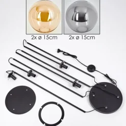 Suspension Verre Fumé-hofstein Gastor Lampadaire 30 cm Bois clair, Noir, 4 lumières