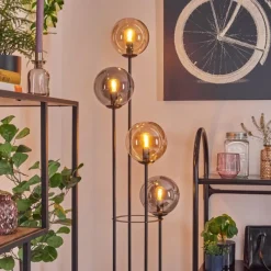 Suspension Verre Fumé-hofstein Gastor Lampadaire 30 cm Bois clair, Noir, 4 lumières