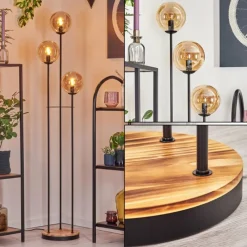 hofstein Gastor Lampadaire 30 cm Bois clair, Noir, 3 lumières