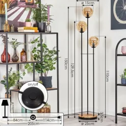 hofstein Gastor Lampadaire 30 cm Bois clair, Noir, 3 lumières