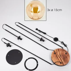 hofstein Gastor Lampadaire 30 cm Bois clair, Noir, 3 lumières