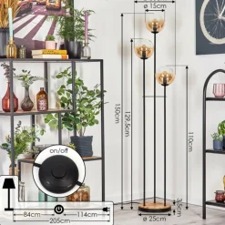 hofstein Gastor Lampadaire 30 cm Bois clair, Noir, 3 lumières