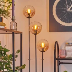 hofstein Gastor Lampadaire 30 cm Bois clair, Noir, 3 lumières