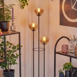 hofstein Gastor Lampadaire 30 cm Bois clair, Noir, 3 lumières