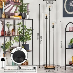 hofstein Gastor Lampadaire 30 cm Bois clair, Noir, 3 lumières