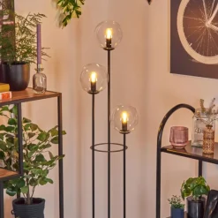 hofstein Gastor Lampadaire 30 cm Bois clair, Noir, 3 lumières