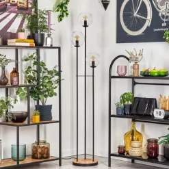 hofstein Gastor Lampadaire 30 cm Bois clair, Noir, 3 lumières