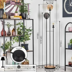 hofstein Gastor Lampadaire 30 cm Bois clair, Noir, 3 lumières