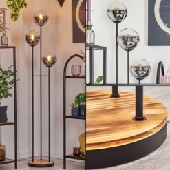 hofstein Gastor Lampadaire 30 cm Bois clair, Noir, 3 lumières