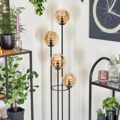 hofstein Gastor Lampadaire 30 cm Bois foncé, Noir, 4 lumières