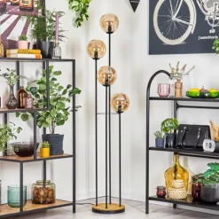 hofstein Gastor Lampadaire 30 cm Bois foncé, Noir, 4 lumières