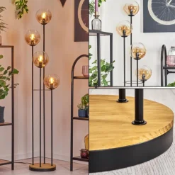 hofstein Gastor Lampadaire 30 cm Bois foncé, Noir, 4 lumières