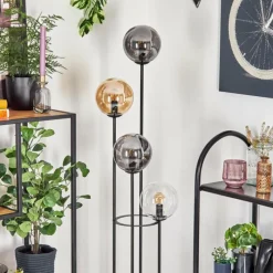 hofstein Gastor Lampadaire 30 cm Bois foncé, Noir, 4 lumières