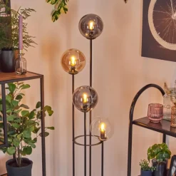 hofstein Gastor Lampadaire 30 cm Bois foncé, Noir, 4 lumières