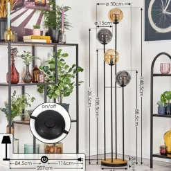 hofstein Gastor Lampadaire 30 cm Bois foncé, Noir, 4 lumières