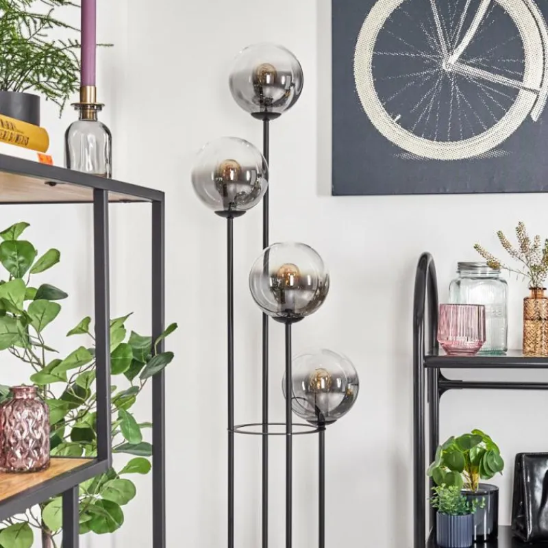 Suspension Verre Fumé-hofstein Gastor Lampadaire 30 cm Bois foncé, Noir, 4 lumières