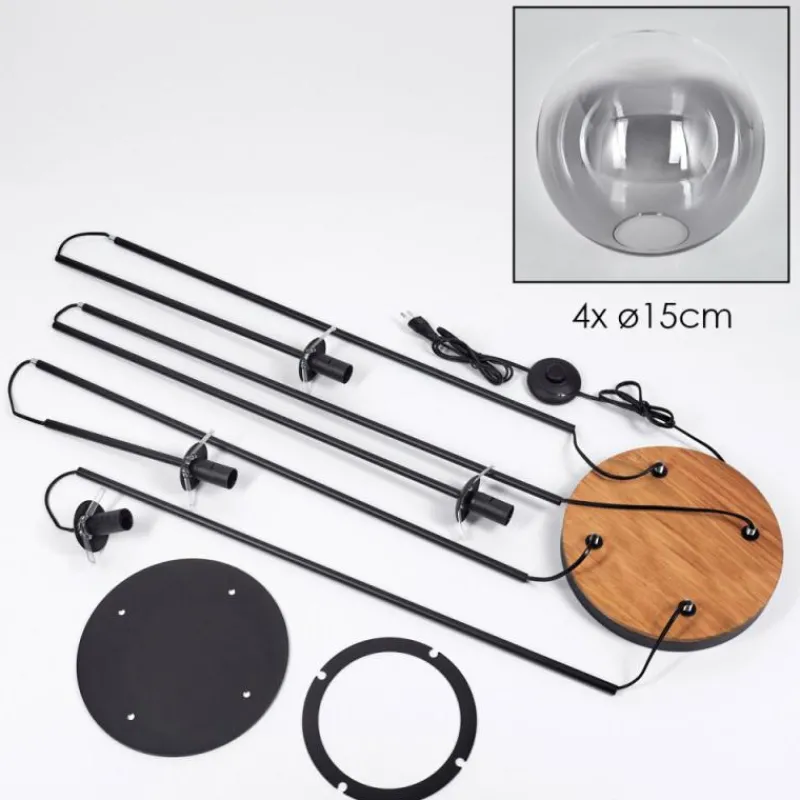 Suspension Verre Fumé-hofstein Gastor Lampadaire 30 cm Bois foncé, Noir, 4 lumières