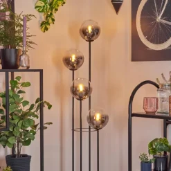 Suspension Verre Fumé-hofstein Gastor Lampadaire 30 cm Bois foncé, Noir, 4 lumières