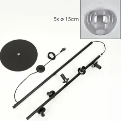 hofstein Gastor Lampadaire 33 cm Noir, 5 lumières